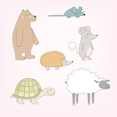 Set of happy cartoon animals