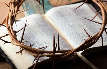 Crown of thorns on wood desk