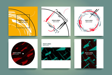 Set of creative minimalism backgrounds. Abstract geometry and torn forms. Hand drawn style. Applicable for music covers, banners, posters, flyers. Vector eps 10