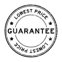 Grunge black guarantee lowest price round rubber seal stamp on white background