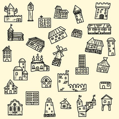 Set of vector doodle houses