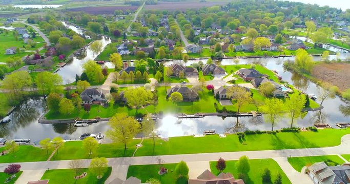 Beautiful neighborhoods with canals in scenic Butte des Morts, Wisconsin
