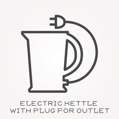 Line icon electric kettle with plug