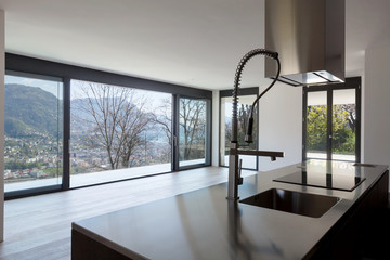 Modern kitchen with view - obrazy, fototapety, plakaty