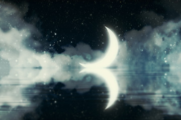 Obraz na płótnie Canvas Crescent Moon over Starry Sky