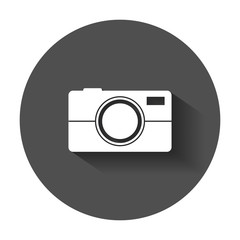 Camera flat vector icon. Illustration with long shadow.