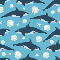 Whale seamless pattern. Can be used for wallpaper, t-shirt pattern, web page background, print, wrapping and much more!