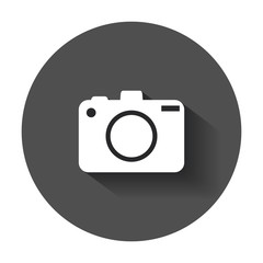 Camera flat vector icon. Illustration with long shadow.