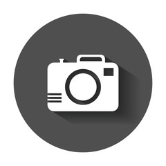 Camera flat vector icon. Illustration with long shadow.