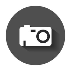 Camera flat vector icon. Illustration with long shadow.