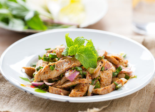 hot and spicy sliced grilled pork salad,thai food