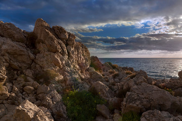 Fototapeta na wymiar Sunset landscape on Punta Carena, Capri