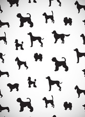 Awesome greeting card with silhouettes of cartoon dogs. Different breeds.