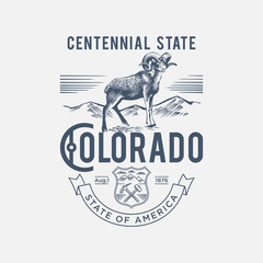 Штат Колорадо , стилизованная эмблема штата Америка, Снежный баран в синем цвете