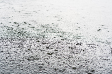 Rain drops on the water