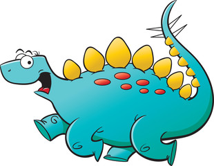 Cartoon illustration of a stegosaurus running.