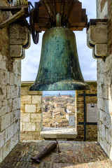 Fototapeta premium Bell at the top of Torre del Mangia in Palazzo Pubblico Siena Tuscany