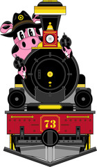Cartoon Pig Cowboy and Train