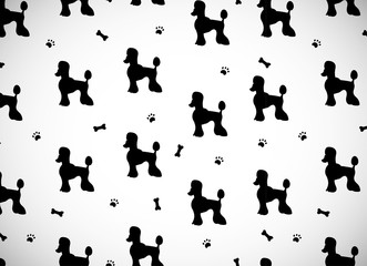 Awesome greeting card with black silhouettes of  cartoon dogs. Breed poodle.