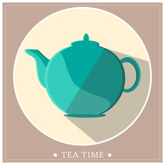 Cute tea pot icon with TEA TIME lettering