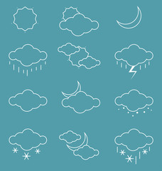 Weather icons set over blue background