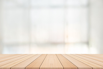 Empty wooden table with blurred background,Free space for product editing