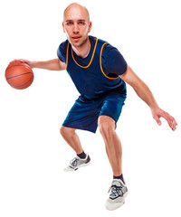 Full length portrait of a basketball player with ball