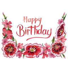 Wildflower carnation flower frame in a watercolor style isolated.