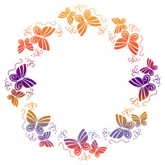 Beautiful gradient frame with butterflies. 