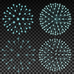 Set of vector fireworks on transparent background