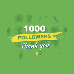 Thank you for 1000 followers. Greeting card in honor of the celebration. Flat vector illustration EPS10.