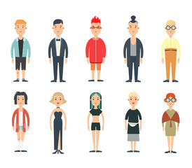 Flat male and female style matching vector set. Social concept.