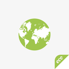 Green icon of ecology. Globe on a light background
