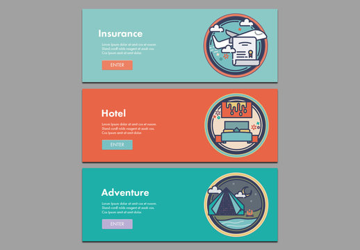Three Colorful Travel Web Banners
