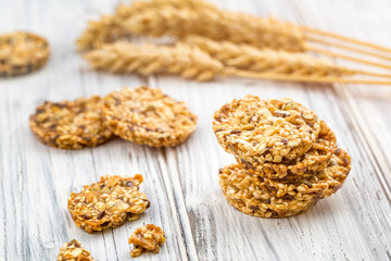 Cereal cookies with raisins and nuts. Healthy nutrition vegan food with protein.