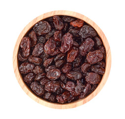 Top view of Dried raisins isolated on white background