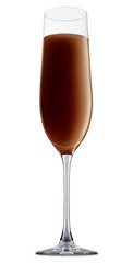Original Irish Cream Liqueuron alcohol cocktail or chocolate mocktail in champagne glass with brown beverage isolated on white background