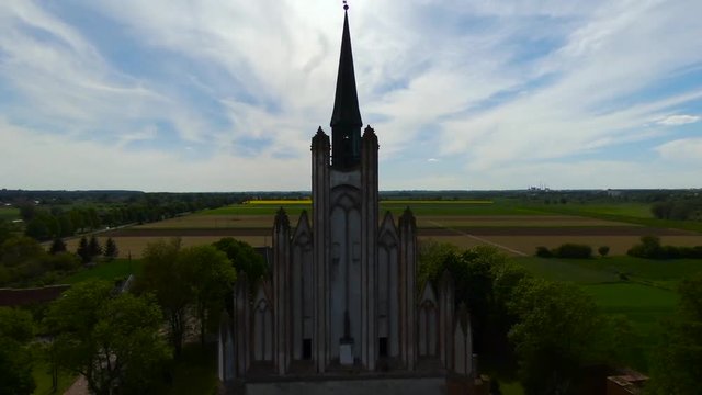 Aerial.  Church of Our Lady of Czestochowa and St. Stanislaus (circa 1521) in Swiecie town, Poland.  Citizens call this church Stara Fara 