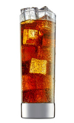 Fototapeta na wymiar fresh fruit alcohol cocktail or soda mocktail with ice cubes in classic glass with cola beverage isolated on white background