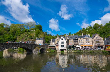 Fototapeta na wymiar Beautiful view of old town Dinan with its traditional houses, Rance River and narrow streets, Côtes-d'Armor, Brittany, France, Europe