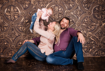 Naklejka premium A strong friendly family keeps together and helps each other