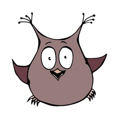 Cute Funny Surprised Amused Puzzled Owl Bird . Isolated On a White Background Doodle Cartoon Hand Drawn Sketch Vector Illustration. Emoji Character.