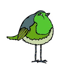 Cute Adorable Green Bird. Isolated On a White Background Doodle Cartoon Hand Drawn Sketch Vector