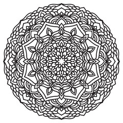 Hand drawn monochrome oriental ornamental lace round mandala
