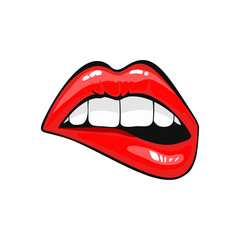 Sexy biting lips isolated on white. vector illustration