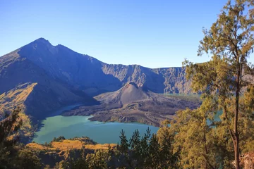 Stoff pro Meter Panorama view of Mountain Rinjani, active volcano in Lombok Island of Indonesia © amthinkin