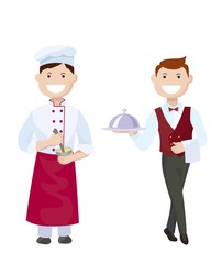 Cook and waiter. Colored characters
