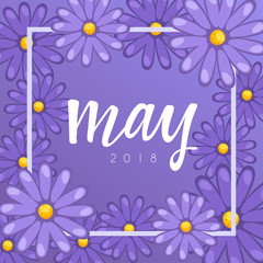 May : Calligraphy on background with flowers : Vector Illustration