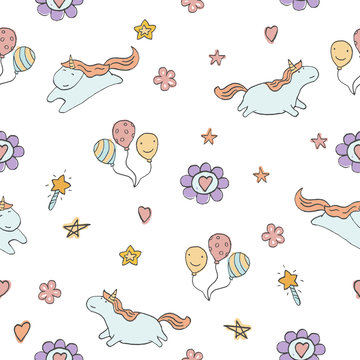 Vector pattern with cute unicorns