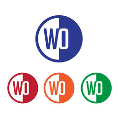 WO initial circle half logo blue,red,orange and green color